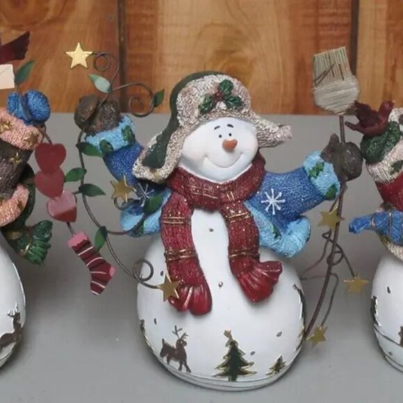 Home Interiors and Gifts Christmas Snowmen Snowman Large 8" Set of 3 - Picture 9 of 11